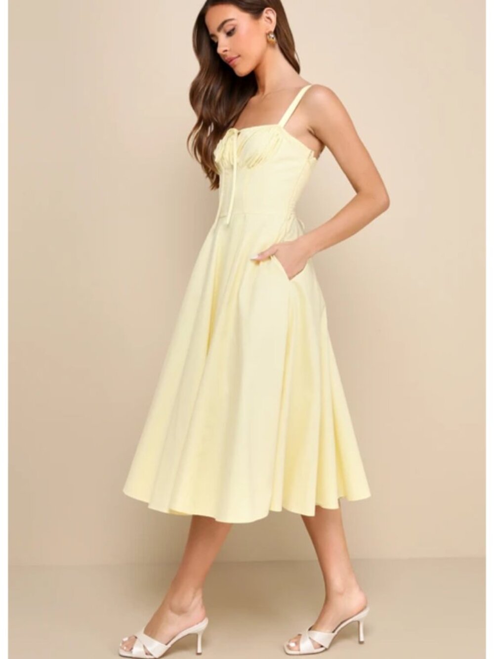 LULU's Sexy Casual Summer Bustier Brunch Beach Summer Retro Vibes Midi Dress